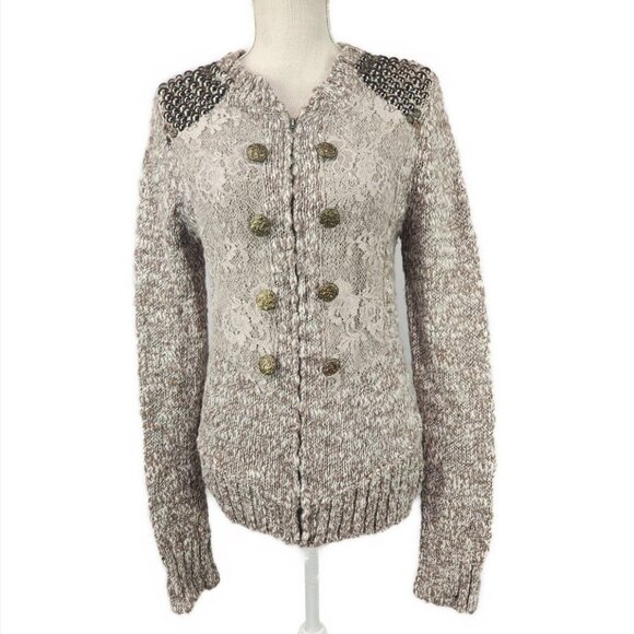 BKE Boutique Zip Up Cardigan Sweater Women's M Brown Studded Western Embellished - Picture 1 of 8